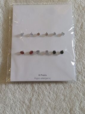 NWT Pack of Hypo-Allergenic Mixed Colored Stud Earrings - 6 Pairs
